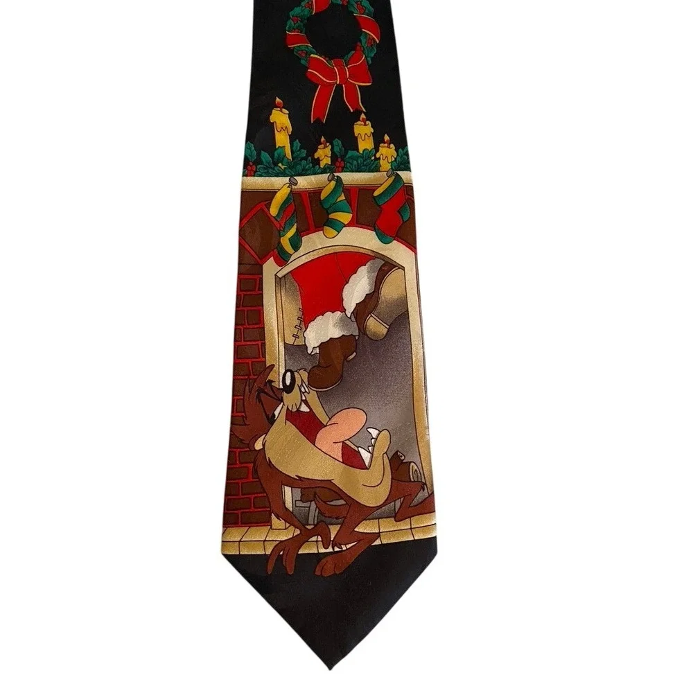 Vintage 1996 Looney Tunes Taz Christmas Tie Tasmanian Devil Santa Holiday Tie